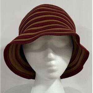 San Francisco Hat Co Felt BonBon Cloche Women Wool Red Brown Striped Packable OS